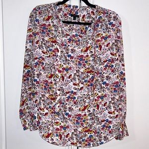 Talbots Meadow floral tie neck blouse